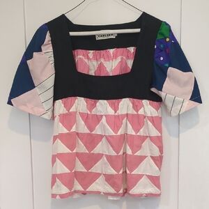 Women's Pink and Black Patchwork Top